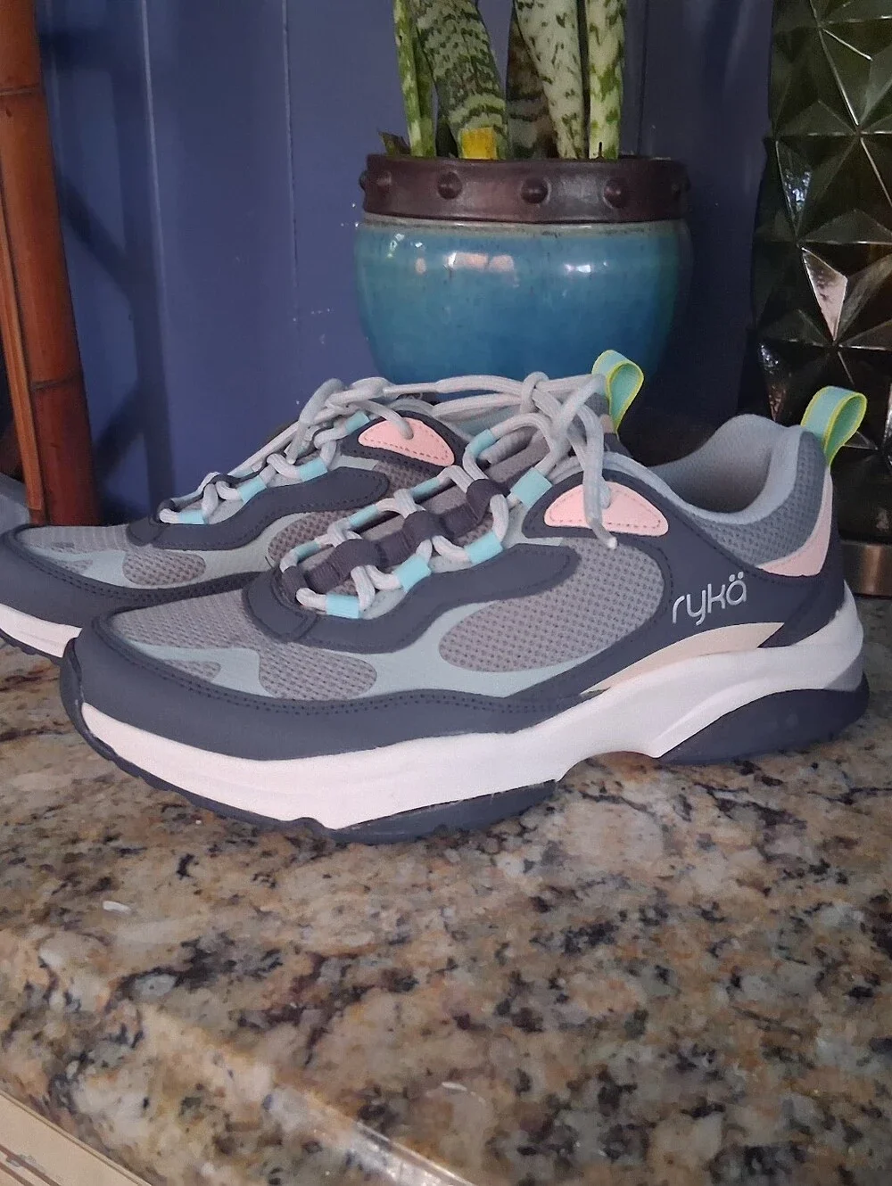 Ryka Women's Gray, Light Blue & Pink Athletic Sneakers